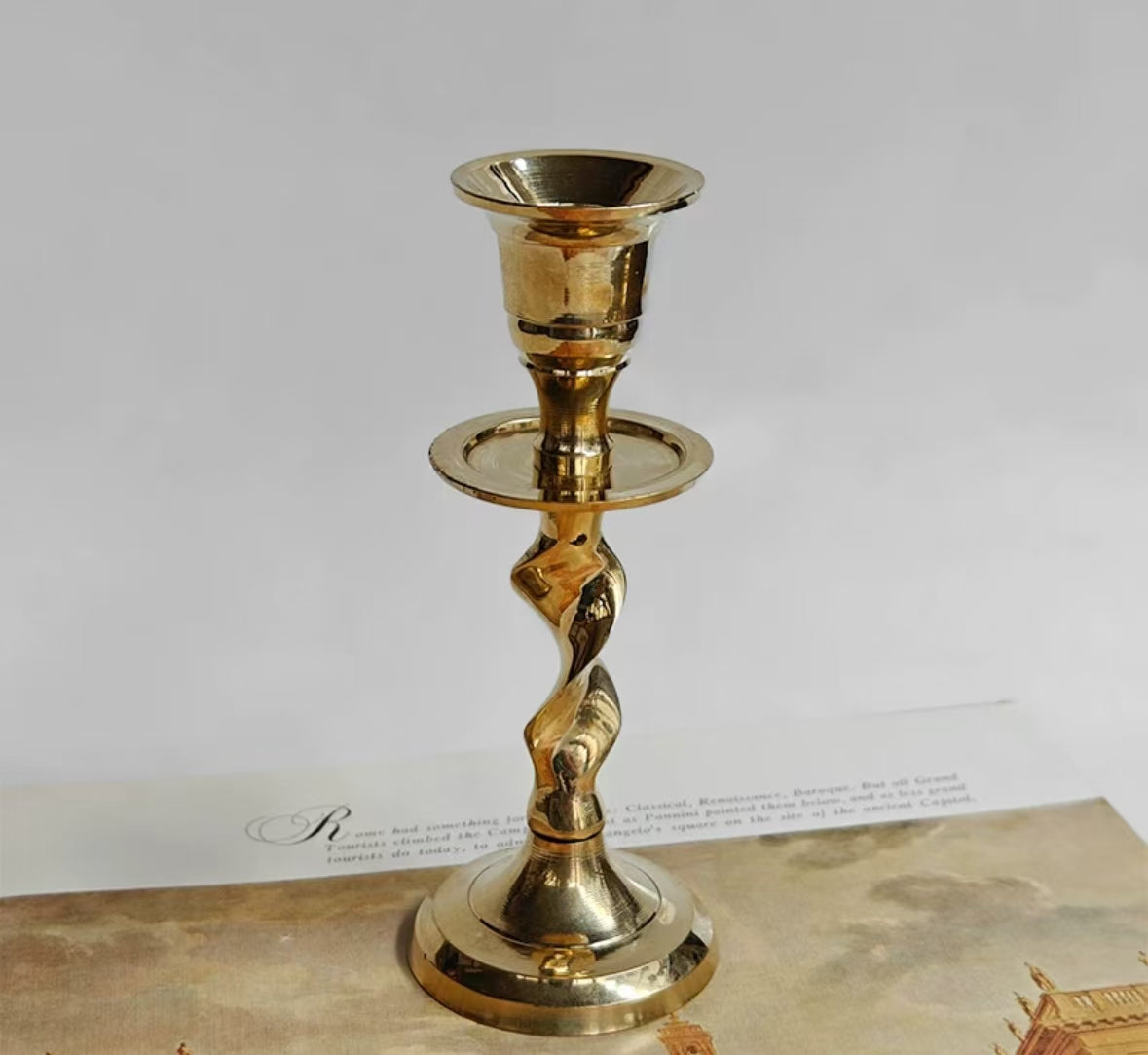 Brass inlaid shell vintage candle holder