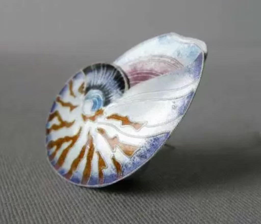 Enamel shell brooch & earrings