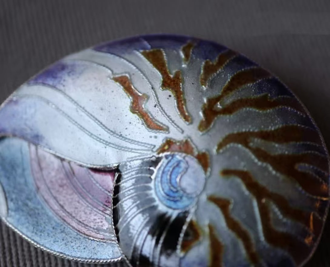 Enamel shell brooch & earrings