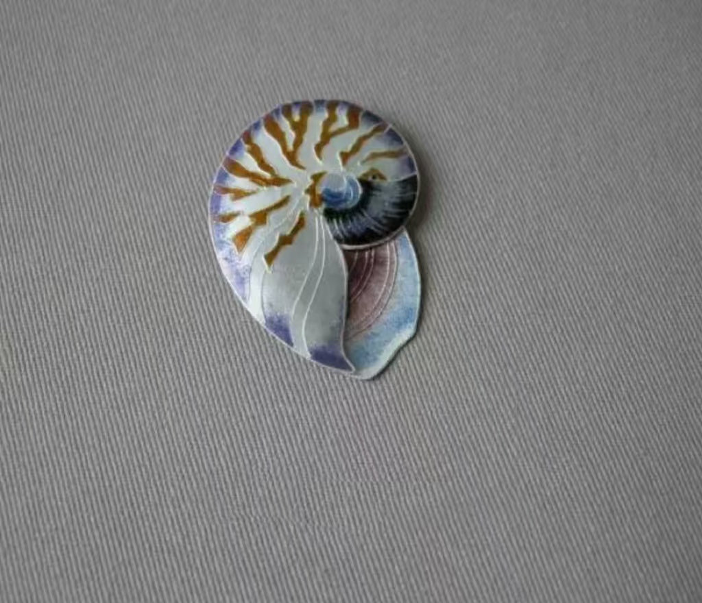 Enamel shell brooch & earrings