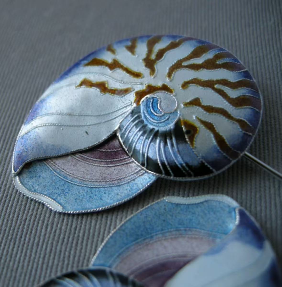 Enamel shell brooch & earrings