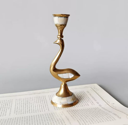 Swan shape-Brass inlaid shell vintage candle holder