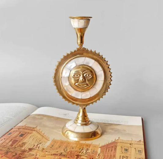 Sun Shape-Brass inlaid shell vintage candle holder