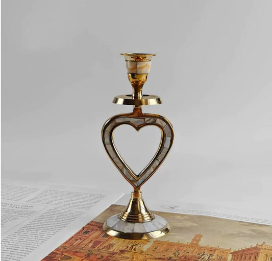 Heart Shape-Brass inlaid shell vintage candle holder