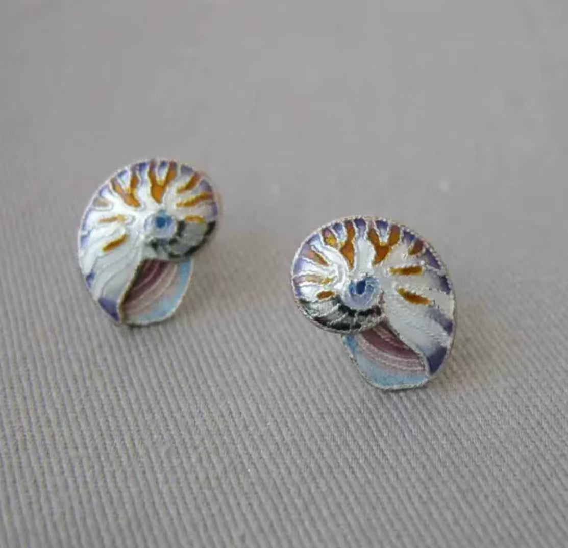 Enamel shell brooch & earrings